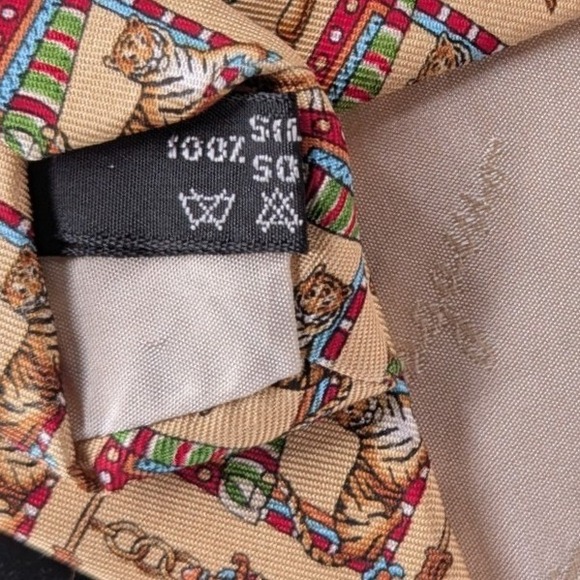 Salvatore Ferragamo Mens Silk Tie Tan Tiger Bamboo Lantern Animal Print Italy - Picture 5 of 8